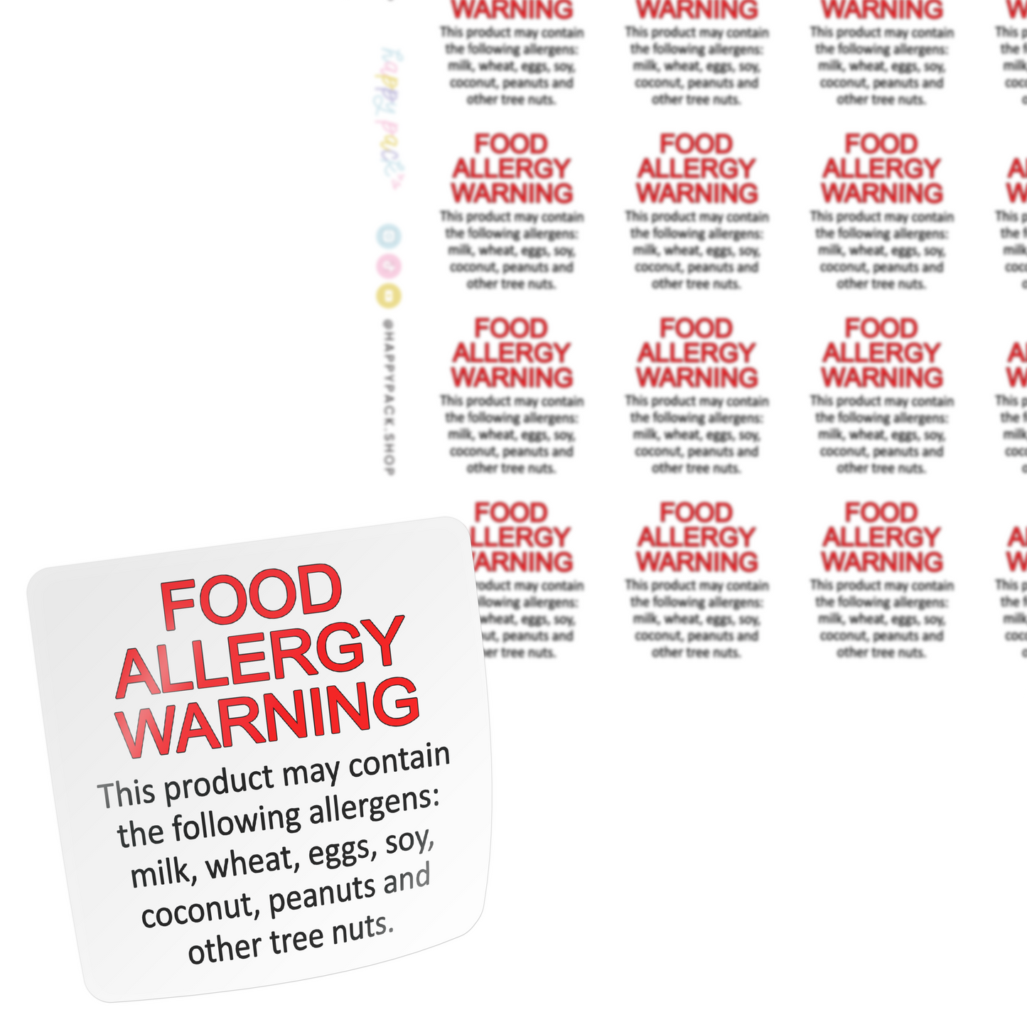 Food Allergy Warning Square Sticker Sheet