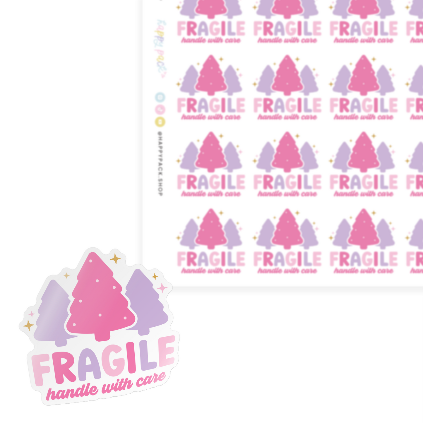 Fragile Pink Christmas Trees Sticker Sheet