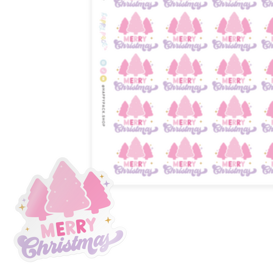 Merry Christmas Pink Christmas Trees Sticker Sheet